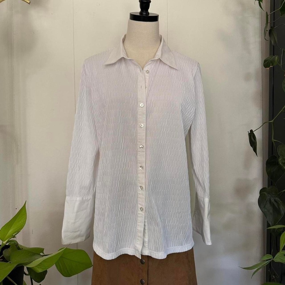 KIKIT Studio Vintage 90s White Textured Button Up Shirt Relaxed Fit XL